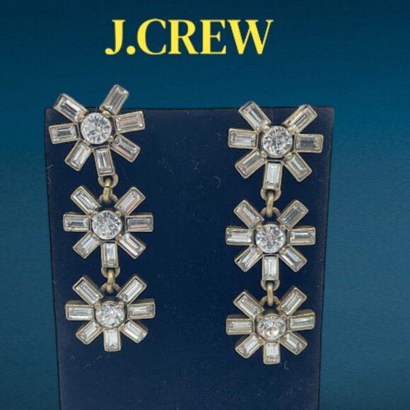 J.Crew Crystal Floral Drop Antiqued Gold Dangle Drop Earrings Long Runway - Picture 2 of 11